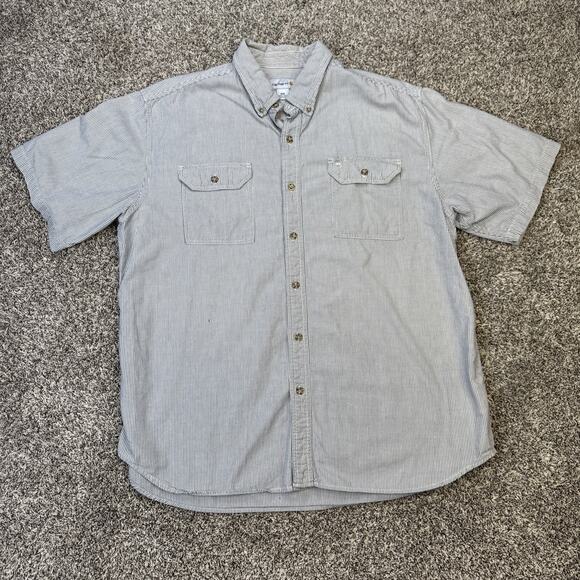 Men’s Carhartt Button Up Short Sleeve Shirt Size 2XL Pin‎ Strips - Picture 1 of 7